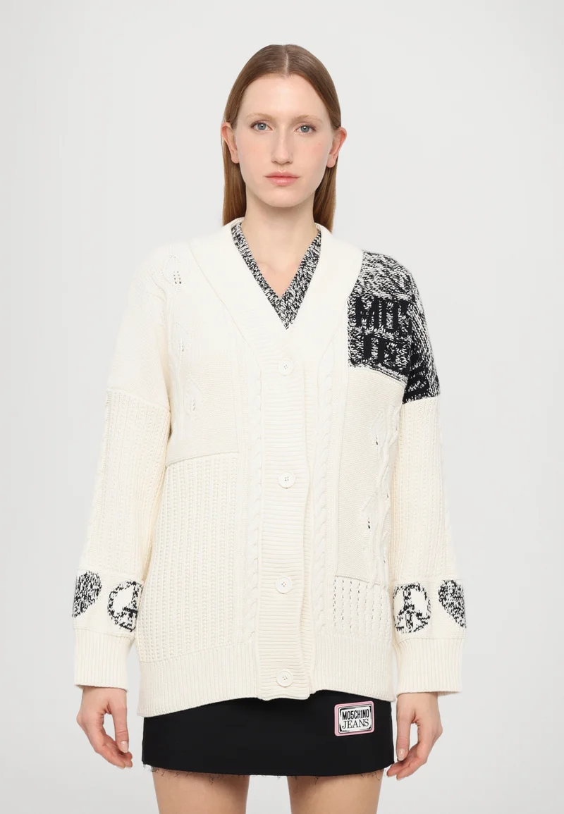 Fast Worldwide Delivery MOSCHINO JEANS URBAN - Cardigan fantasia bianco Clothing Knitwear & Cardigans Cardigans