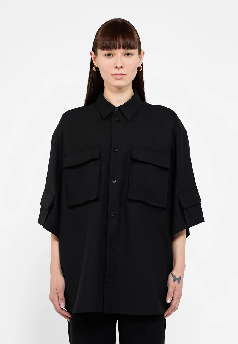 famous brand 032c TAILORED FLAP POCKET - Button-down blouse black Streetwear Sale Streetwear Clothing Socks Blouses