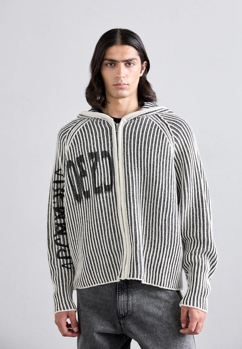 100% High Quality 032c CRUSADER HOODED - Cardigan black/white Streetwear Sale Streetwear Clothing Swimwear Cardigans