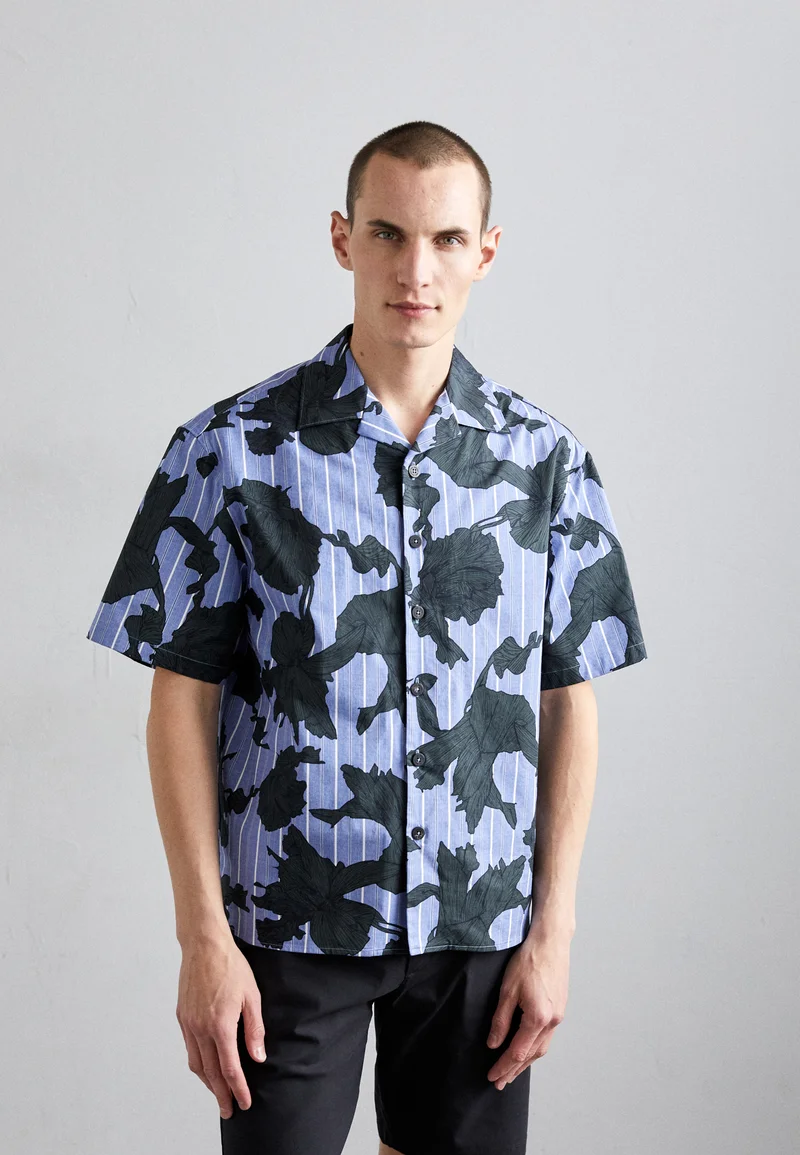 where can i buy Neil Barrett BOXY BOLD FLOWERS SHORT SLEEVE SHIRT - Shirt blue Clothing Shirts Casual Shirts