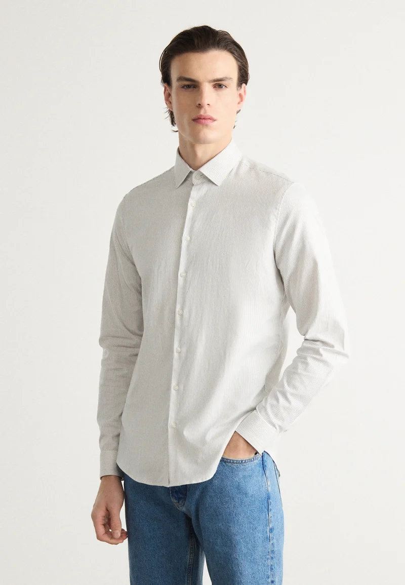 lowest price Calvin Klein STRIPE SLIM SHIRT - Shirt bright white Clothing Shirts Casual Shirts