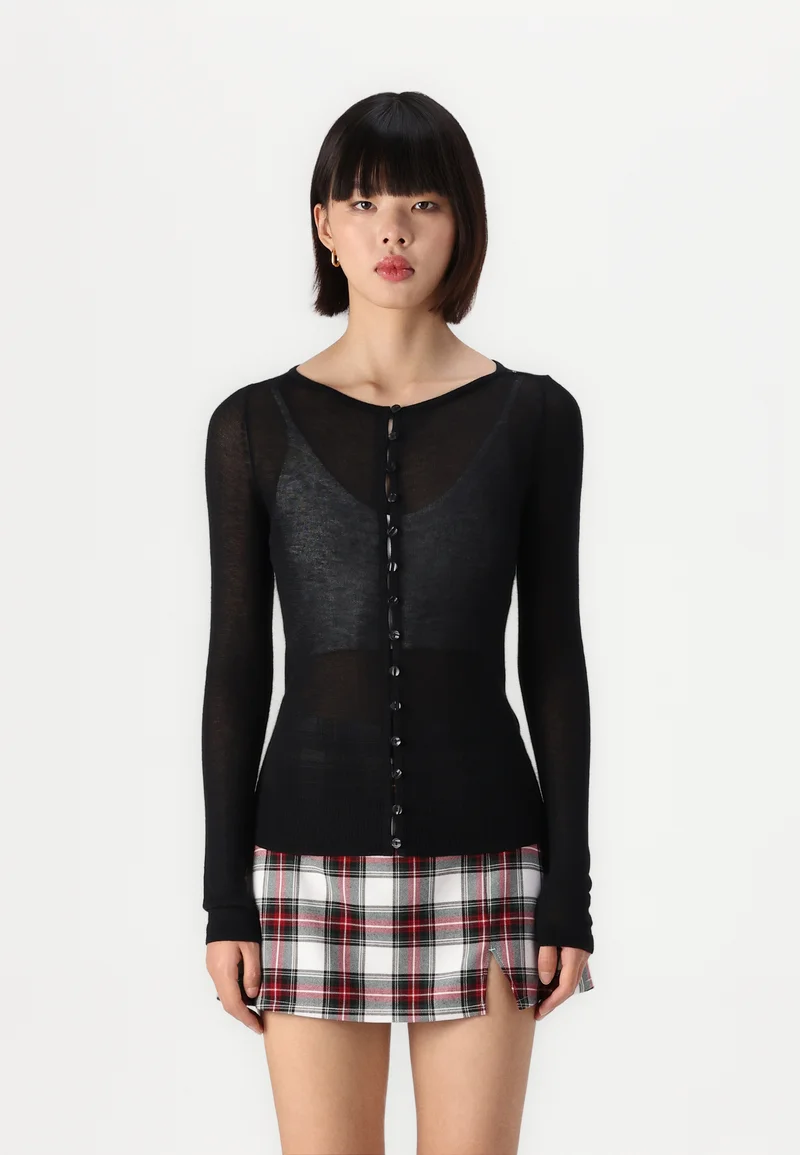 100% high Quality Guarantee Abercrombie & Fitch SHEER SLIM - Cardigan black Clothing Knitwear & Cardigans Cardigans