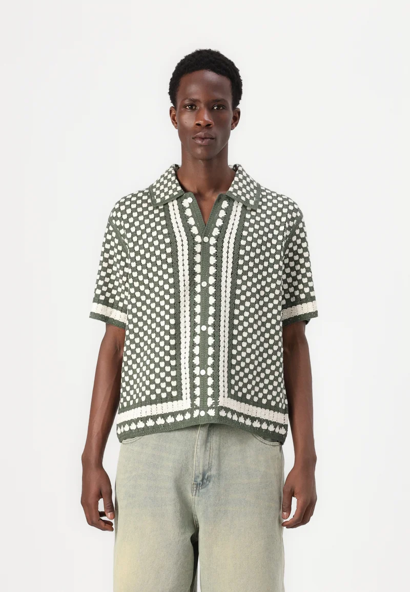 genuine Abercrombie & Fitch SWOLO BORDER STRIPE - Shirt thyme / birch Clothing Shirts Casual Shirts