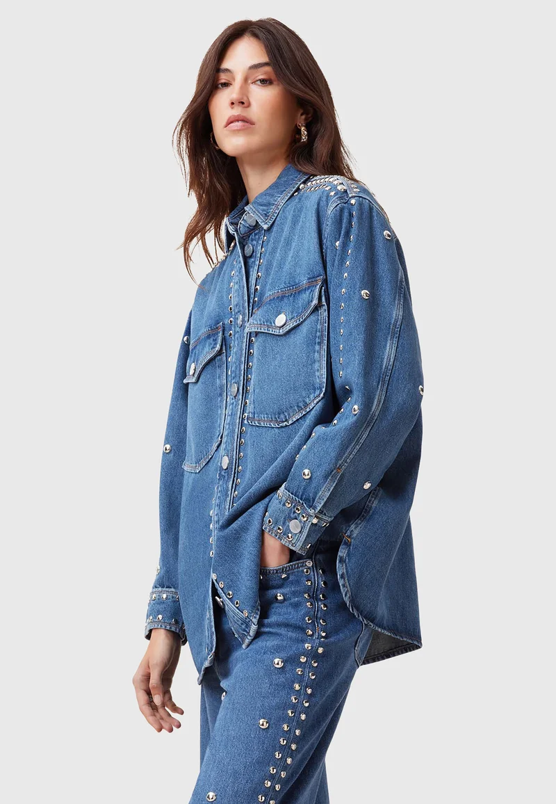 Classic Styles AllSaints ALBA STUD - Blouse mid indigo Clothing Shirts & Blouses Blouses