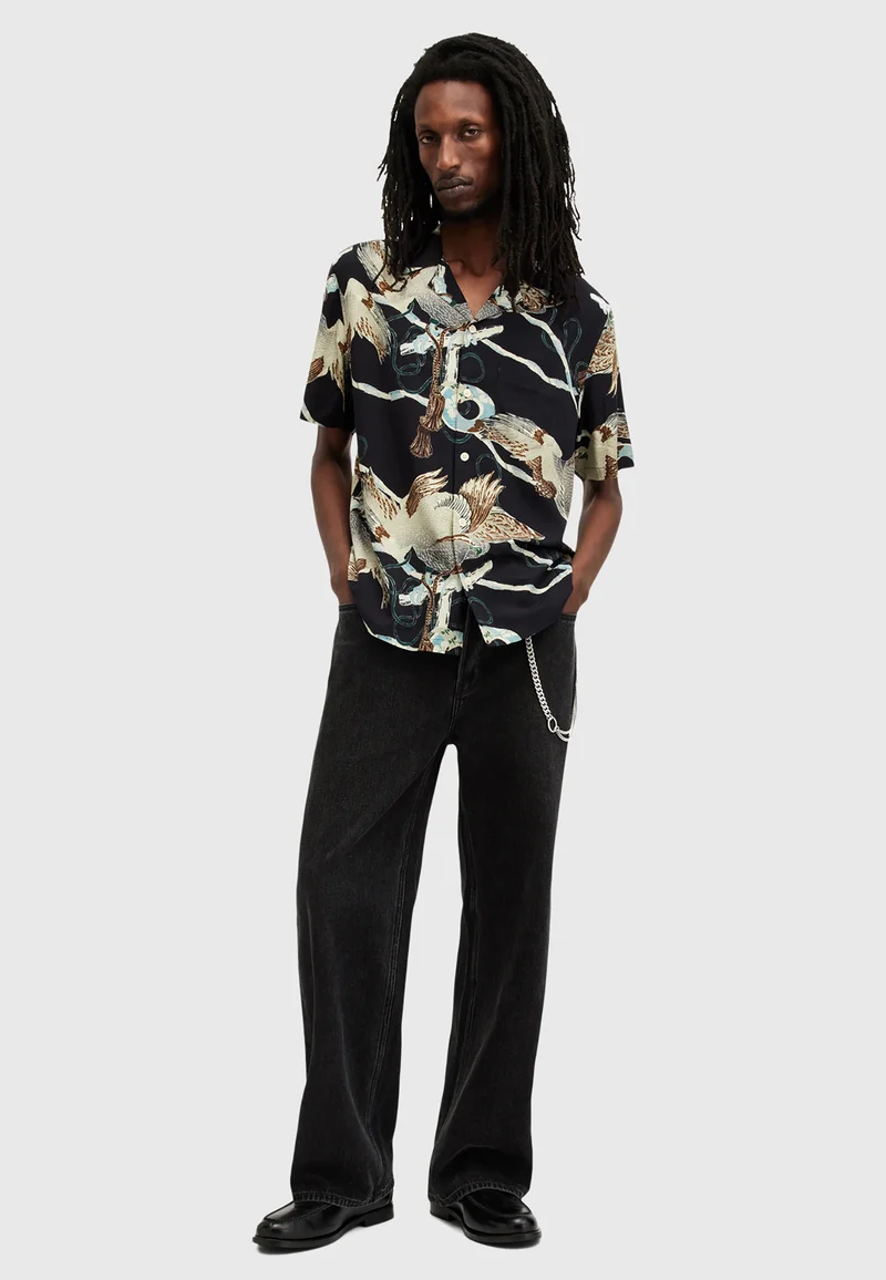 Sale USA Online AllSaints BUZZARD SS  - Shirt jet black Clothing Shirts Casual Shirts