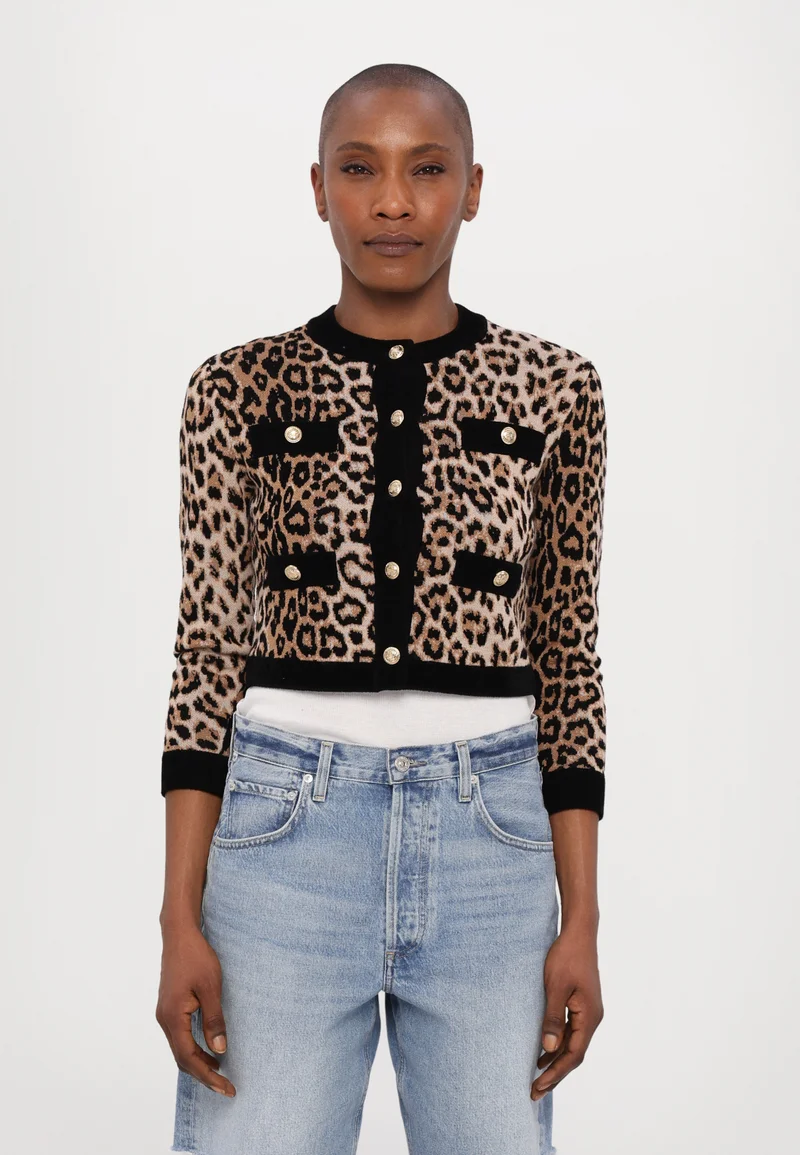 worldwide shipping Alice + Olivia CLAIRA LEOPARD CARDIGAN - Cardigan black Clothing Knitwear & Cardigans Cardigans
