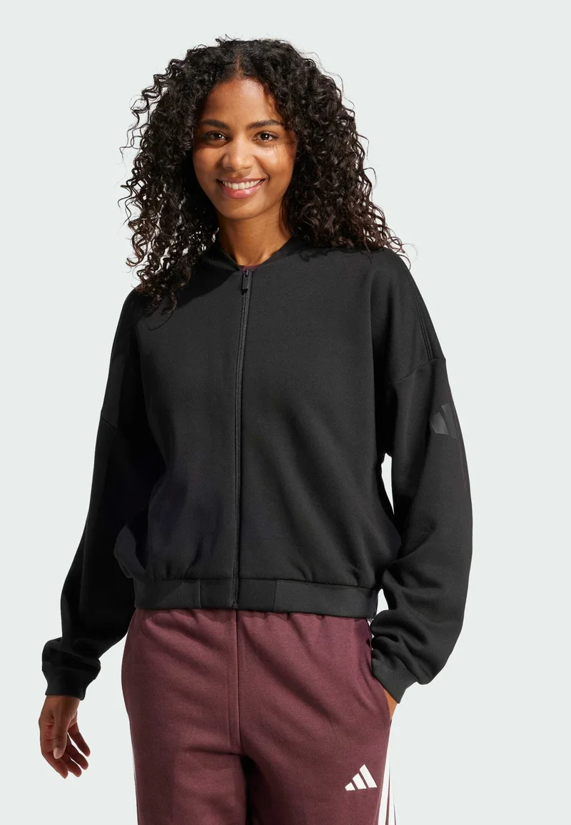 collection adidas Sportswear ESSENTIALS CONTEMPORARY LOGO - Zip-up sweatshirt black Clothing Jackets & Blazers Bomber Jackets