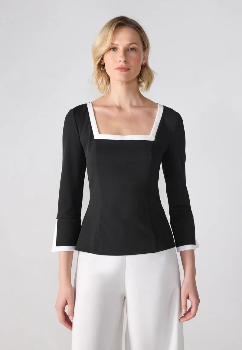 complete in specifications Anna Field 3/4 SLEEVE WITH CONTRAST HEMS - Blouse black/ivory Clothing Shirts & Blouses Blouses