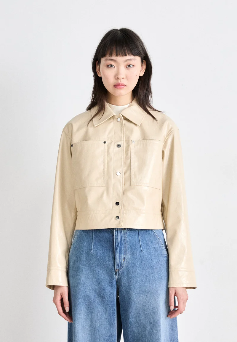 cheapest online price BOSS JELT - Faux leather jacket open beige Clothing Jackets & Blazers Bomber Jackets
