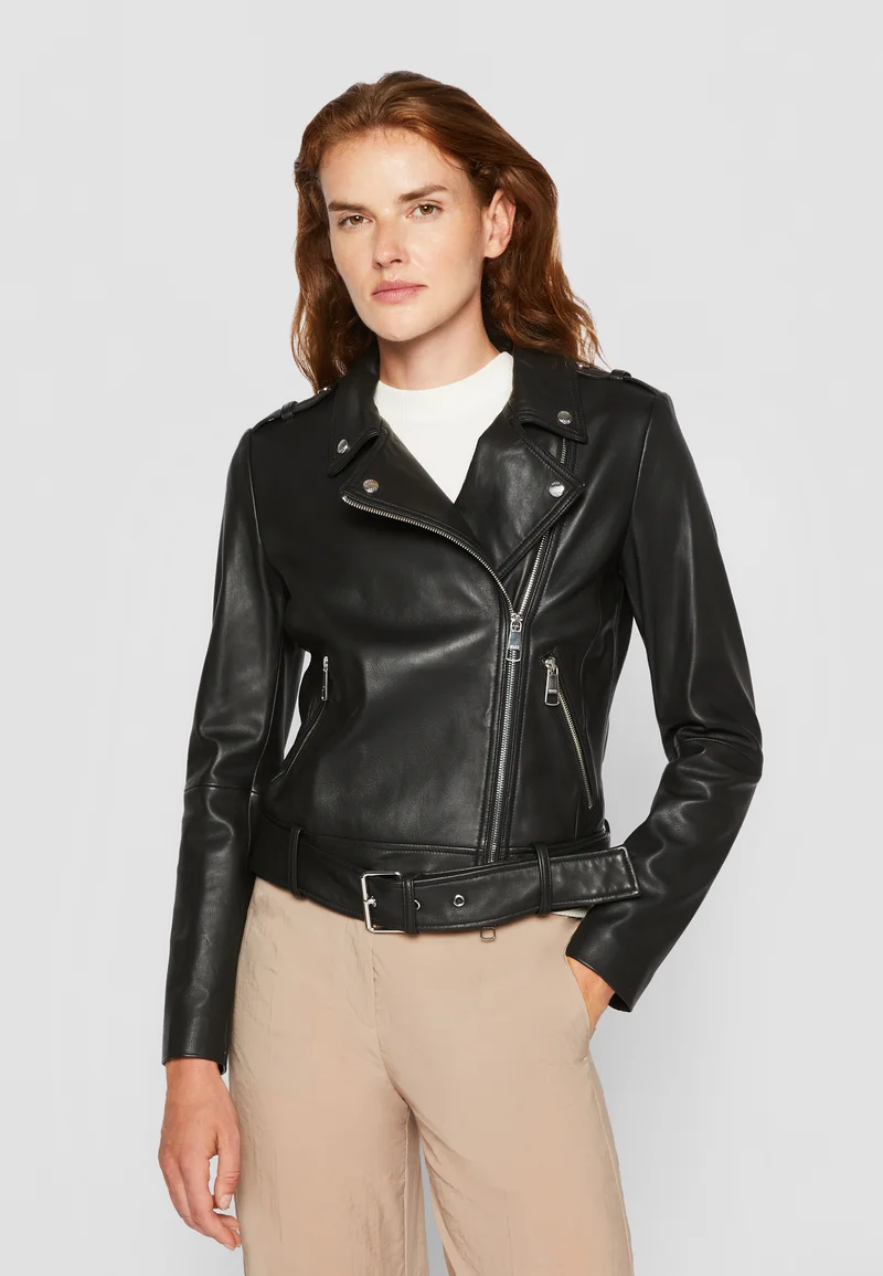 Discount BOSS SAMELI - Leather jacket black Clothing Jackets & Blazers Bomber Jackets
