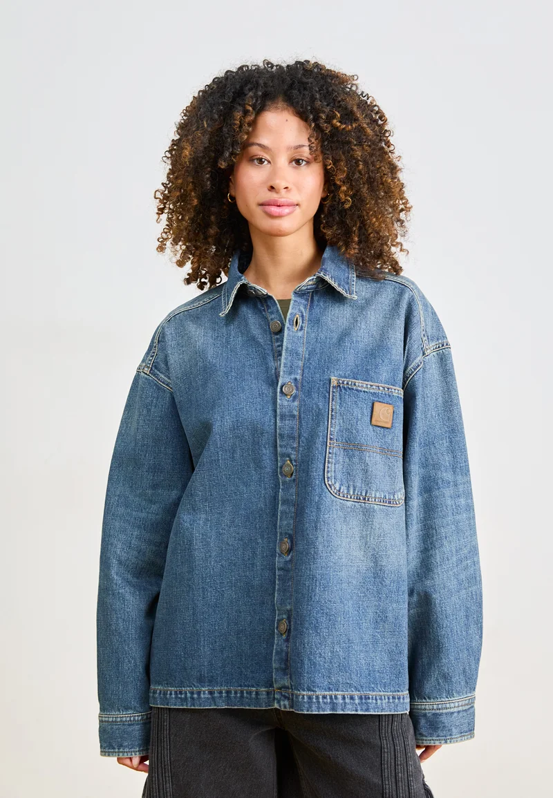 high-end Carhartt WIP LOVILIA - Denim jacket blue worn used wash Streetwear Clothing Jackets, Gilets & Blazers Bomber Jackets