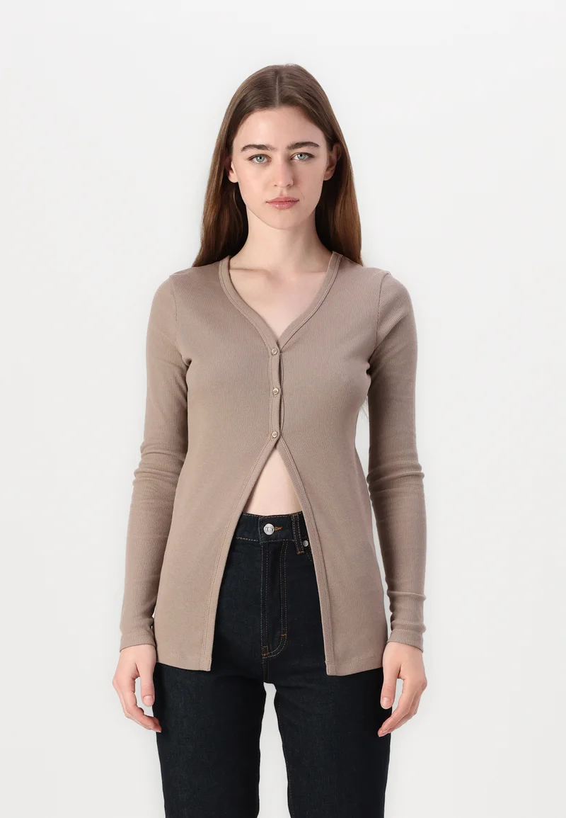 Outlet Calvin Klein Jeans LABEL CARDIGAN - Cardigan taupe gray Clothing Knitwear & Cardigans Cardigans