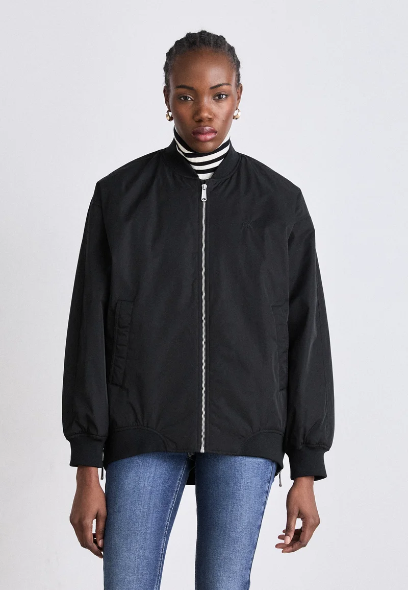 Cheapest Calvin Klein Jeans LONG  - Bomber Jacket black Clothing Jackets & Blazers Bomber Jackets