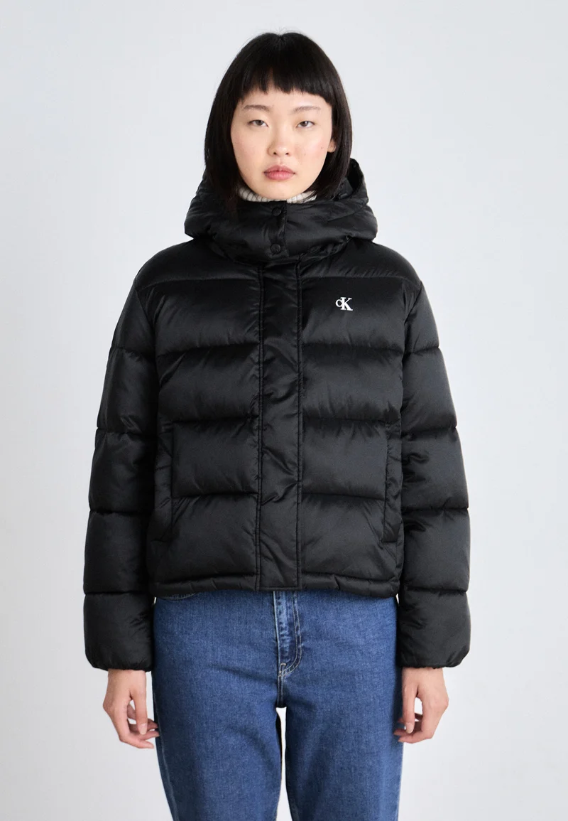affordable price Calvin Klein Jeans SHINY MONOLOGO PUFFER - Winter jacket black Clothing Jackets & Blazers Bomber Jackets