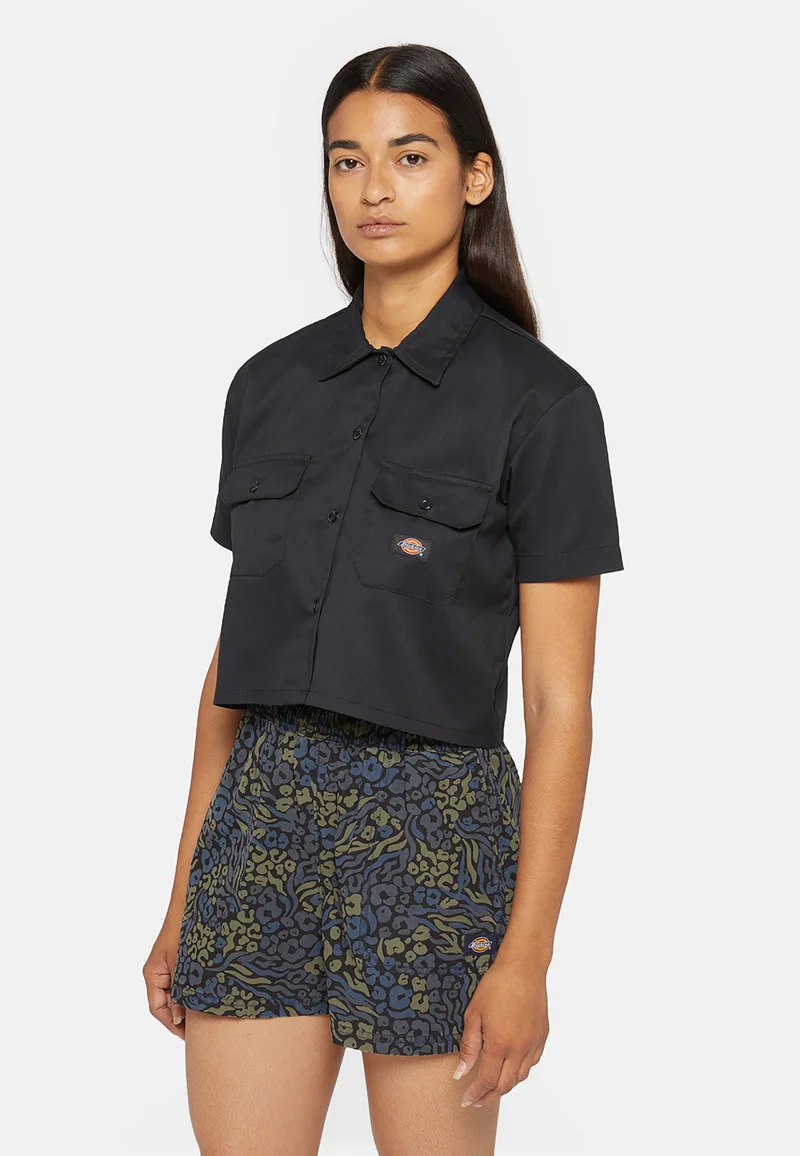 cheap prices Dickies WORK CROPPED - Button-down blouse black Streetwear Sale Streetwear Clothing Socks Blouses