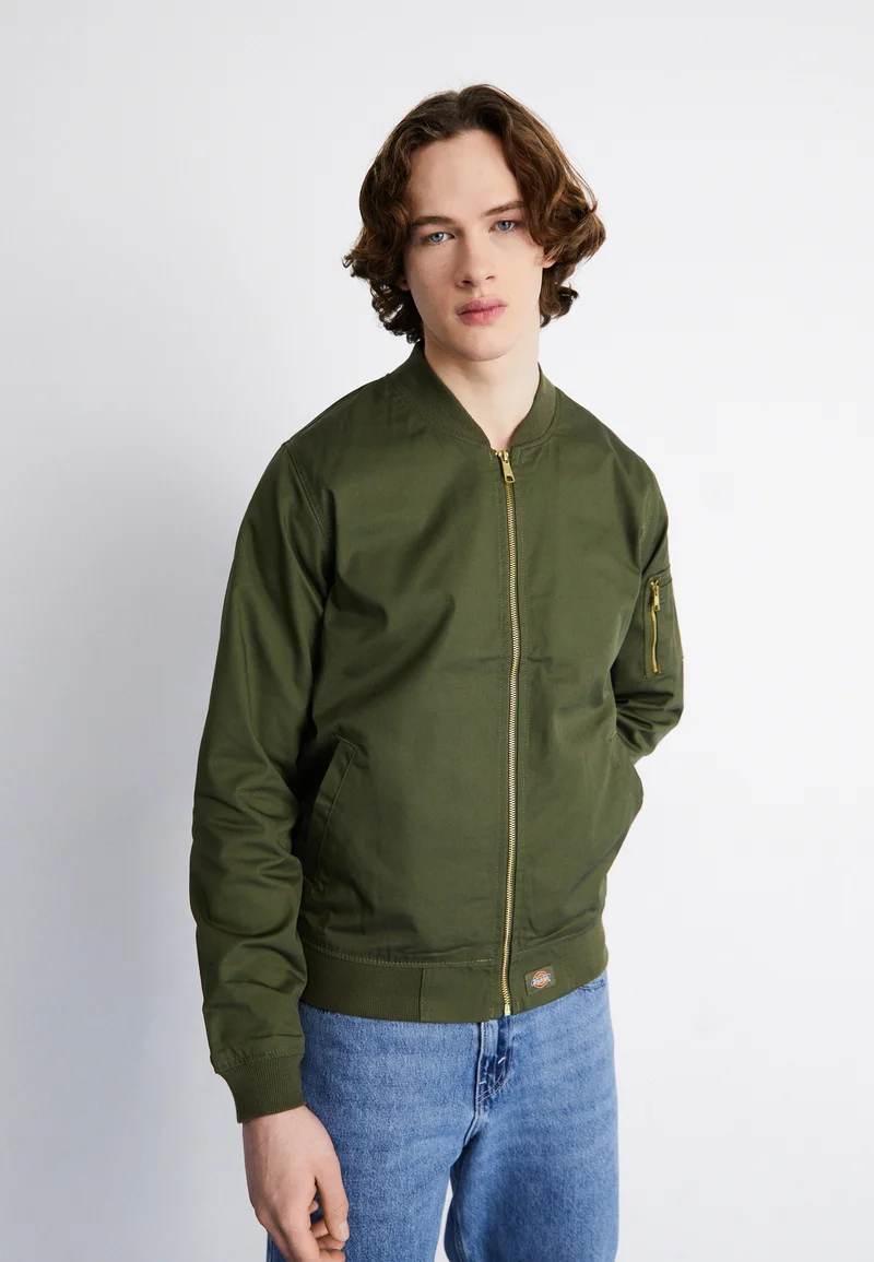 No Sale Tax Dickies HUGHSON JACKET - Bomber Jacket dark olive Streetwear Sale Streetwear Clothing Swimwear Bomber Jackets