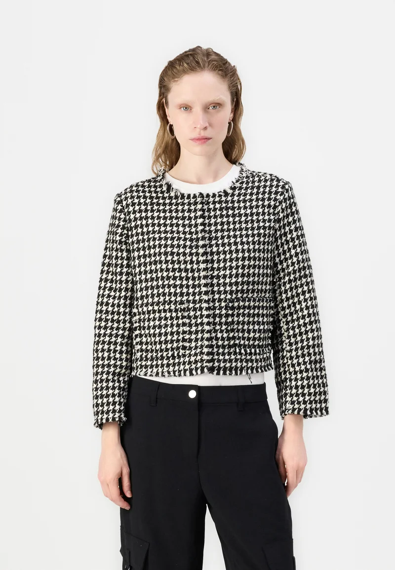 competitive price DKNY FRAYED FRONT POCKETS - Summer jacket black/white Clothing Jackets & Blazers Bomber Jackets
