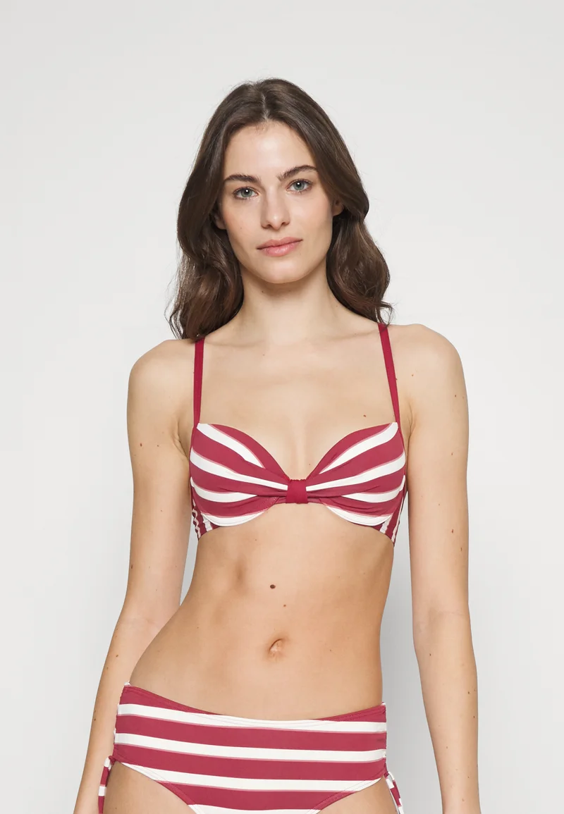affordable price Esprit BRELA BEACH PADDED PLUNGE BRA STRIPE - Bikini top dark red 3 Clothing Swimwear Beach accessories Bikini tops