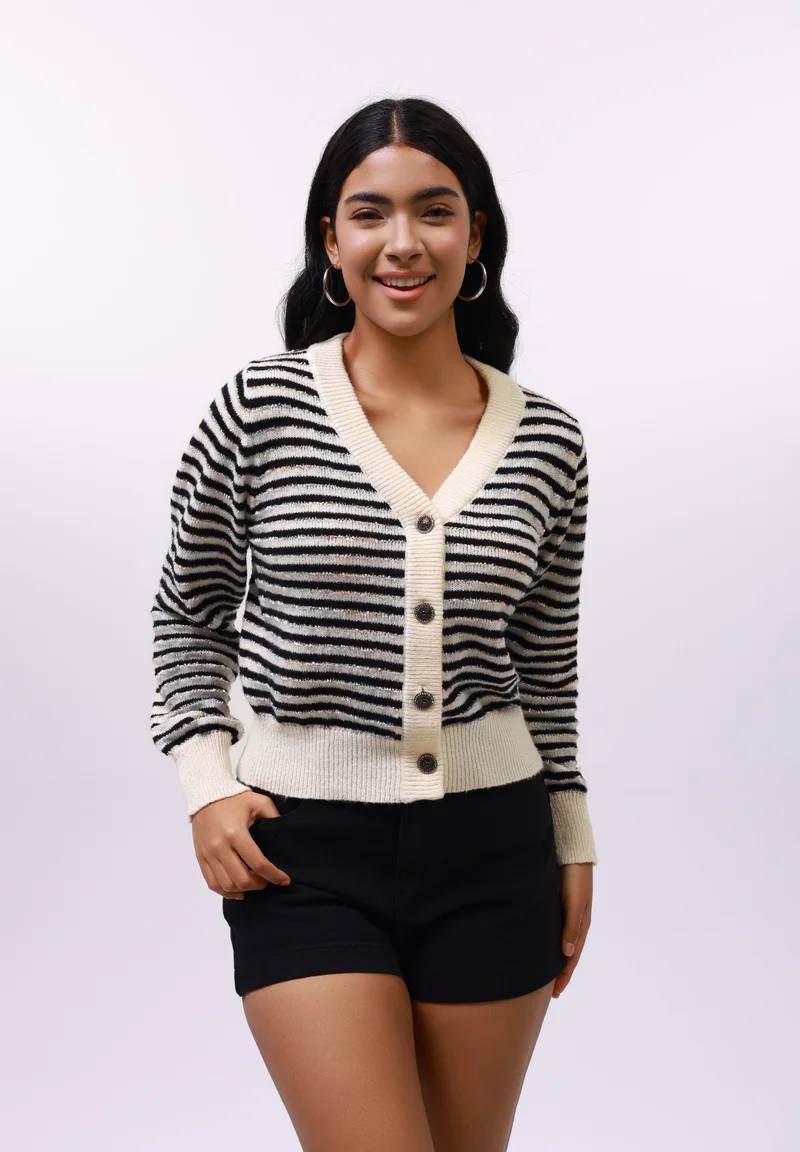 Official Even&Odd Cardigan - white/black Clothing Knitwear & Cardigans Cardigans