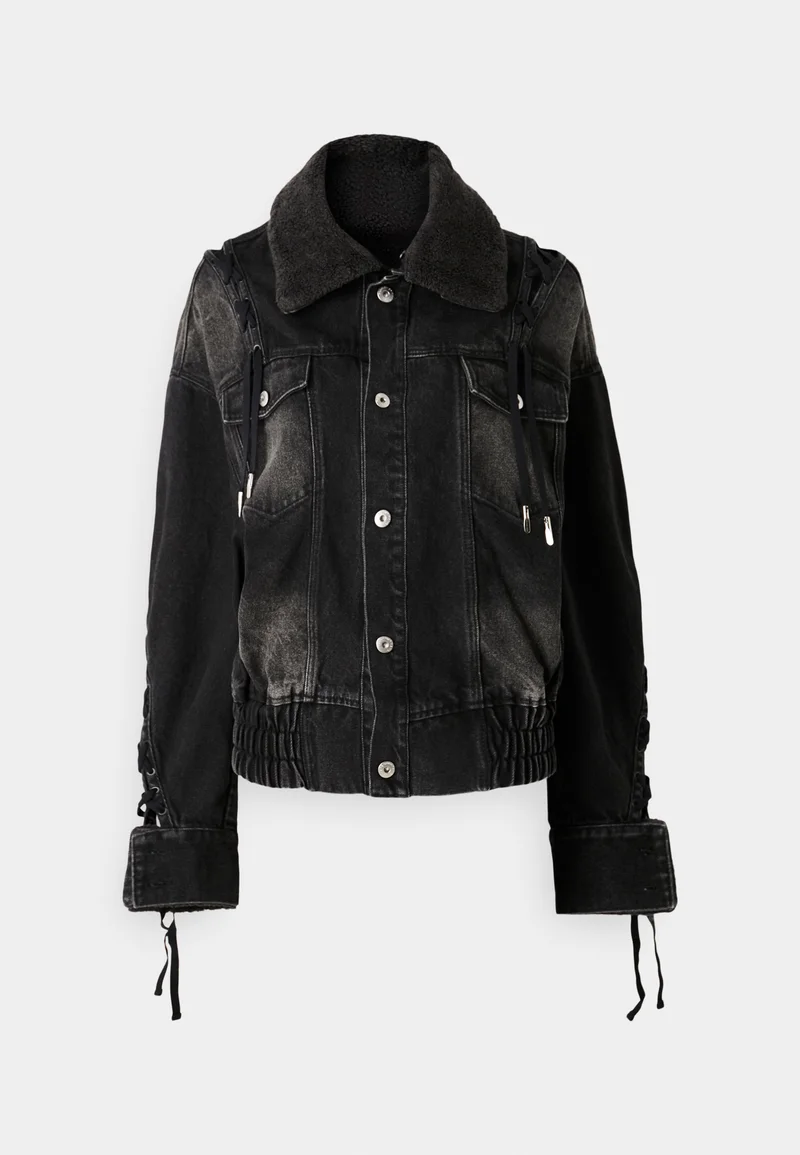 attractive price Feng Chen Wang DECONSTRUCTED LACE UP JACKET - Denim jacket black Clothing Jackets & Blazers Bomber Jackets