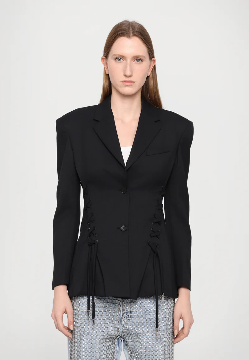 Outlet Online Feng Chen Wang FOLDING LACE UP - Blazer black Clothing Jackets & Blazers Bomber Jackets