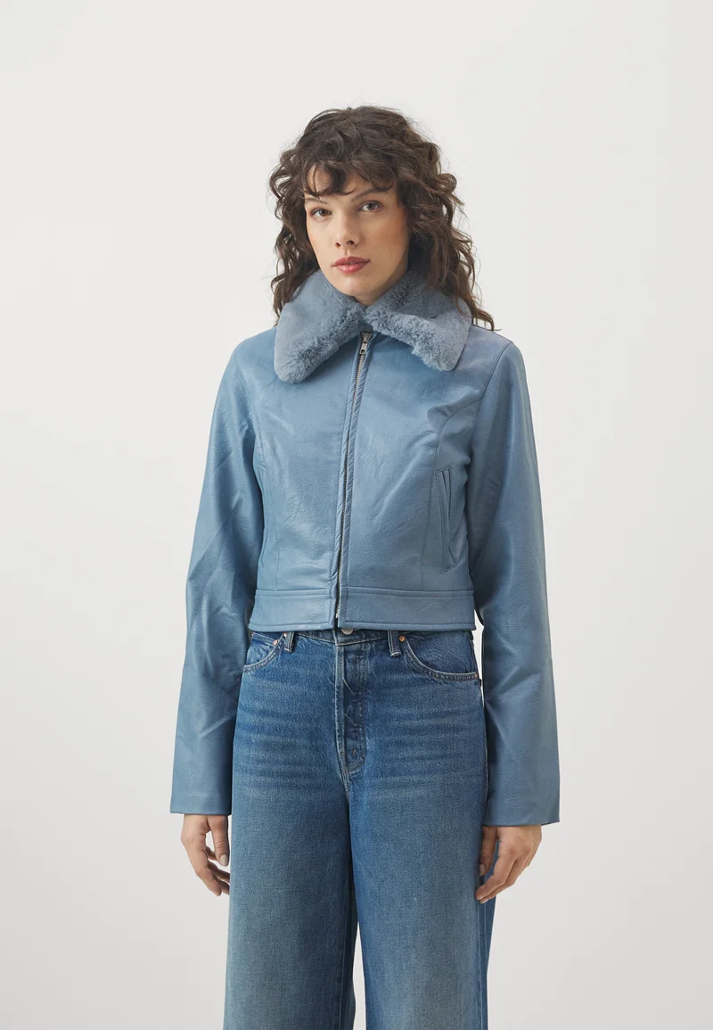 affordable price Fiorucci CROPPED JACKET - Faux leather jacket blue Clothing Jackets & Blazers Bomber Jackets