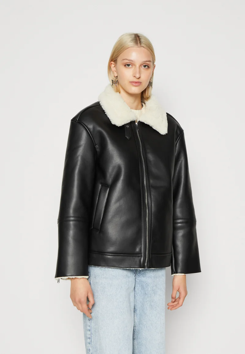 affordable price Gina Tricot SHEARLING - Winter jacket black/white Clothing Jackets & Blazers Bomber Jackets