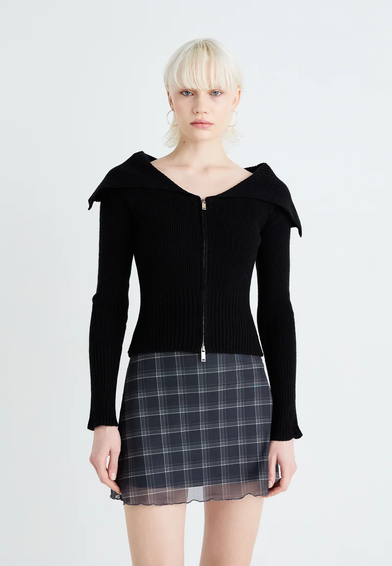 On Sale Gina Tricot ZIP COLLAR CARDIGAN - Cardigan black Clothing Knitwear & Cardigans Cardigans