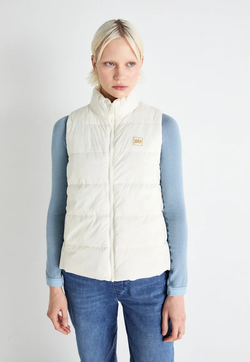 wide varieties GAP LOGO PUFFER VEST - Waistcoat ivory frost Clothing Jackets & Blazers Bomber Jackets
