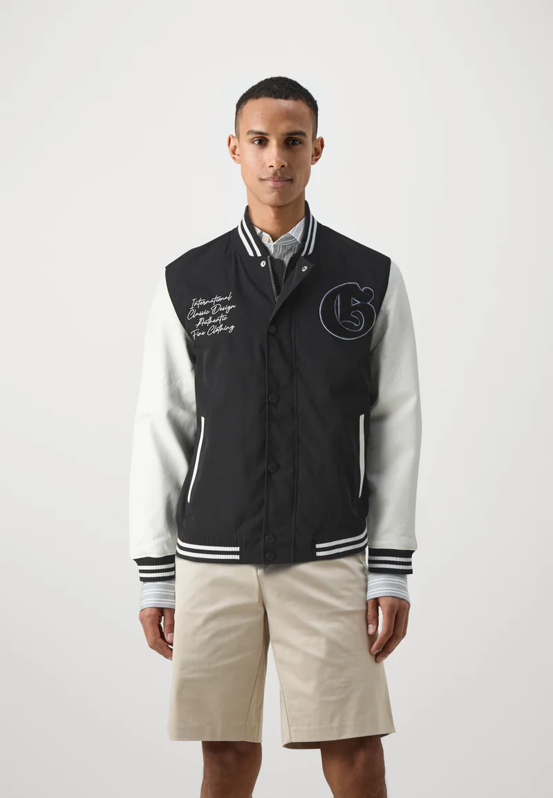 online leading retailer Guess VERSITY - Bomber Jacket black/white Clothing Sale Jackets Gilet Bomber Jackets