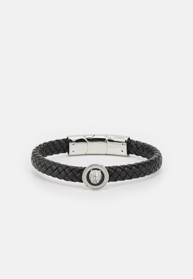 gorgeous Guess LION COIN UNISEX - Bracelet black/silver-coloured Accessories Jewellery Bracelets