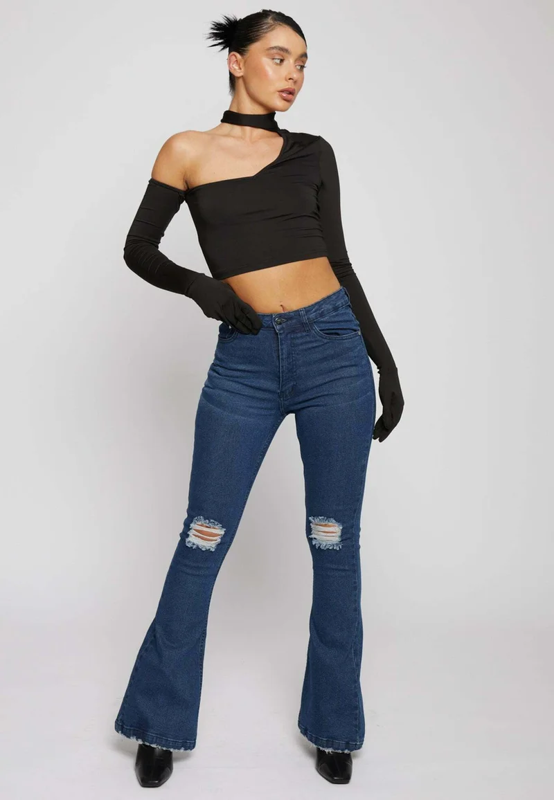 affordable price HERMAN&CO DISTRESSED - Bootcut jeans dark blue wash Clothing Jeans Bootcut & Flared