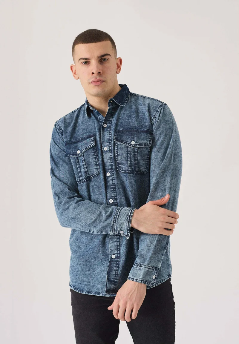 Huge Discount HERMAN&CO Shirt - blue acid wash Clothing Sale Shirts Business Shirts