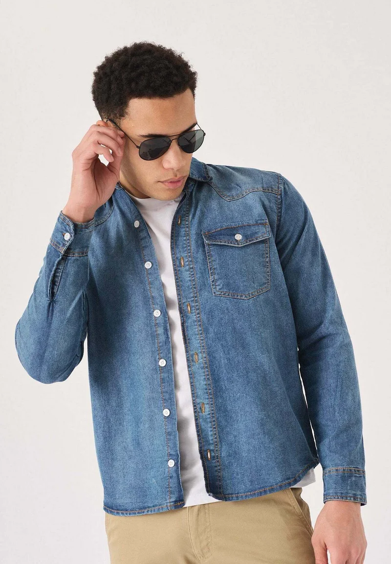 high-tech materials HERMAN&CO MID  - Shirt mid blue wash Clothing Sale Shirts Business Shirts