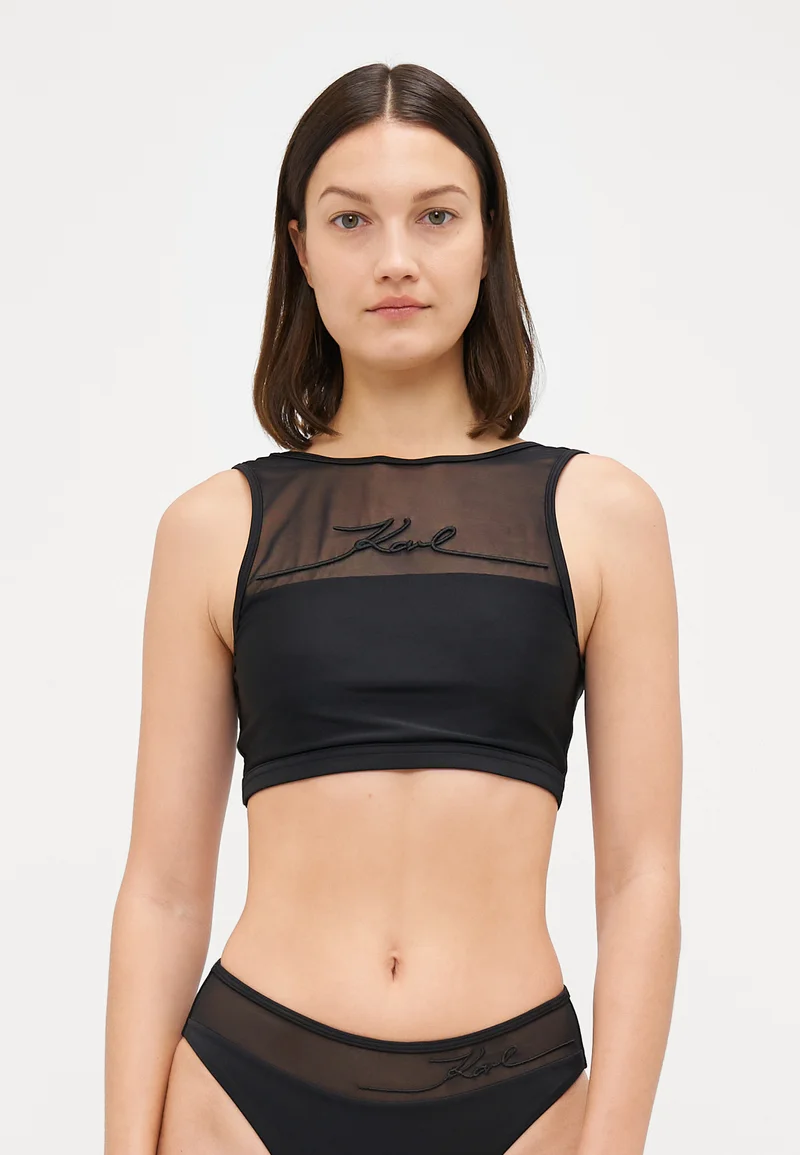 latest fashion-trends KARL LAGERFELD SIGNATURE HIGH BIKINI TOP - Bikini top black Clothing Swimwear Bikinis Bikini sets