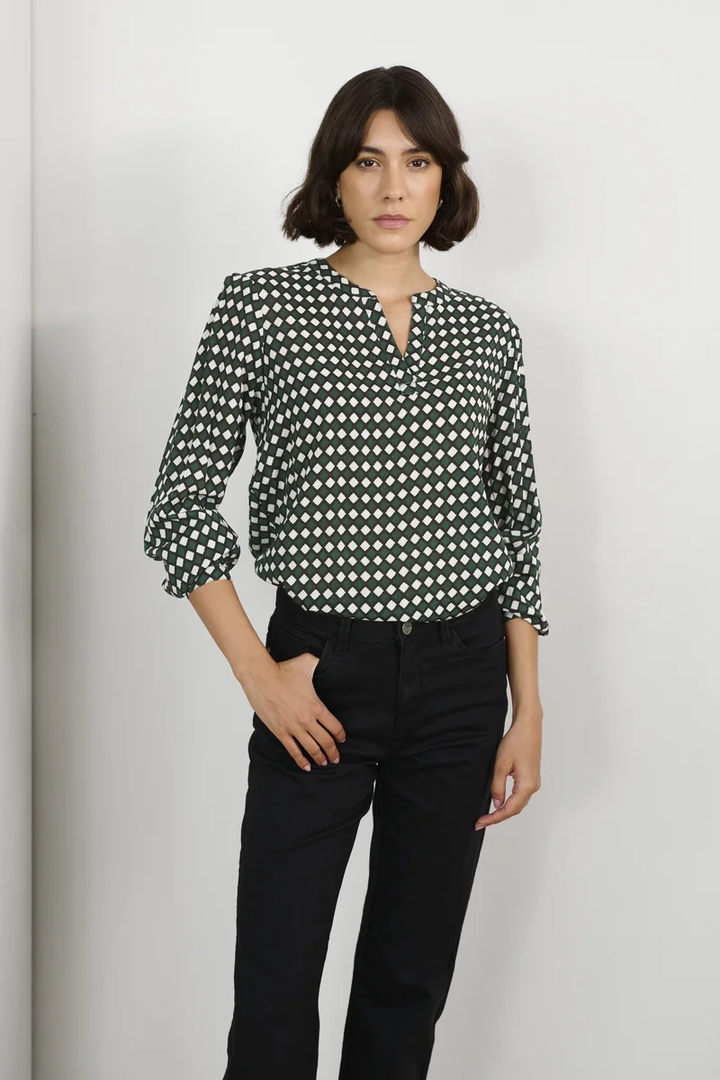 Best Prices Kaffe KASARY TILLY - Blouse dark green -diamond print Clothing Shirts & Blouses Blouses