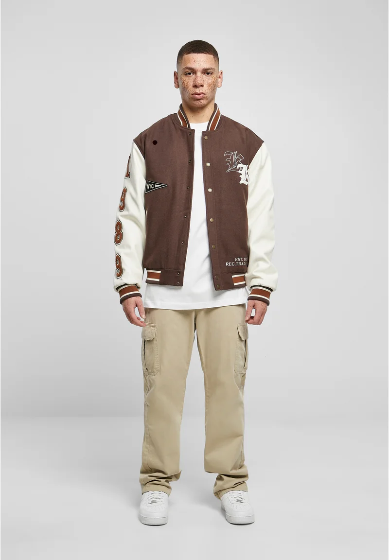 USA Cheap Sale Karl Kani OLD ENGLISH BLOCK COLLEGE - Bomber Jacket brown/off white Streetwear Sale Streetwear Clothing Swimwear Bomber Jackets