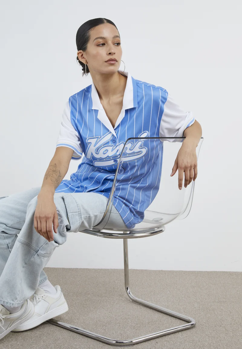 premium selection Karl Kani VARSITY BLOCK BASEBALL - Button-down blouse blue Streetwear Clothing Shirts & Blouses Blouses