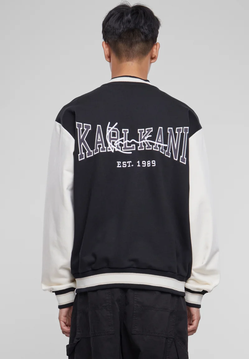 hot sale Online Karl Kani OG FLEECECOLLEGE - Bomber Jacket schwarz ecru Clothing Sale Jackets Gilet Bomber Jackets