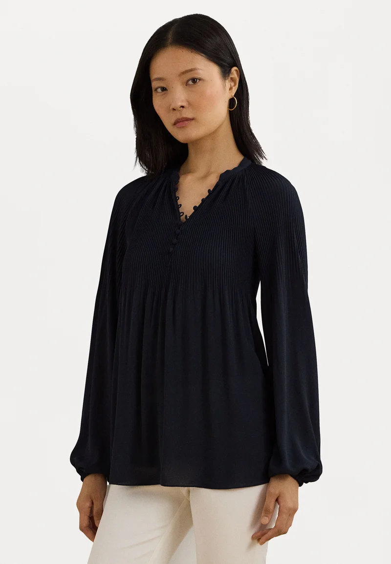Outlet Store Lauren Ralph Lauren PLEATED GEORGETTE BLOUSE - Blouse navy Clothing Shirts & Blouses Blouses