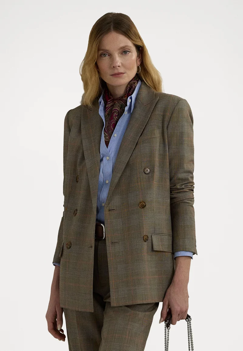 reputable site Lauren Ralph Lauren GLEN CHECK DOUBLE BREASTED WOOL BLAZER - Blazer brown multi Clothing Jackets & Blazers Bomber Jackets