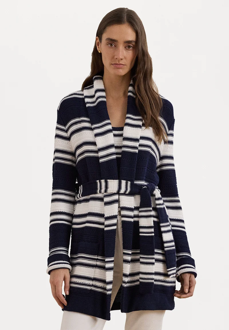 Online Retailer Lauren Ralph Lauren STRIPED BELTED COTTON BLEND CARDIGAN - Cardigan refined navy/white Clothing Knitwear & Cardigans Cardigans