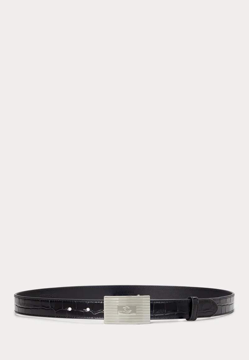 Newest Lauren Ralph Lauren ENGINE TURNED CROC EMBOSSED LEATHER BELT - Belt black Accessories Sale Belts Braided belt