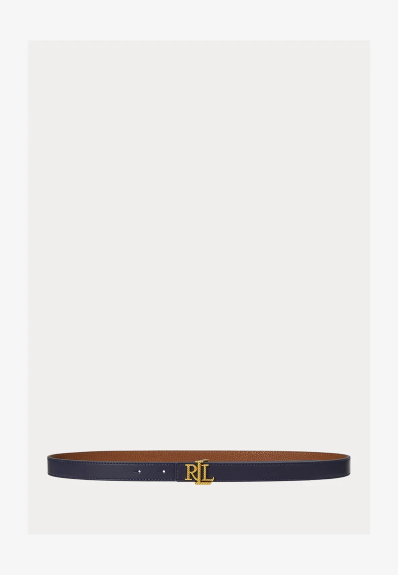 reliable reputation Lauren Ralph Lauren Logo Reversible Embossed Skinny Belt - refined navy/tan Accessories Belts Casual belts