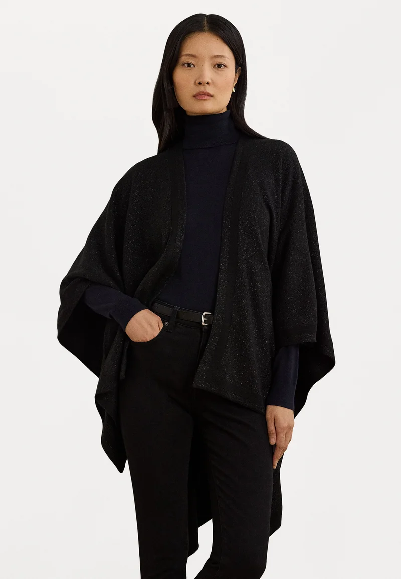 UK store Lauren Ralph Lauren DOUBLE KNIT REVERSIBLE RUANA - Cape black/gunmetal Clothing Jackets & Blazers Bomber Jackets