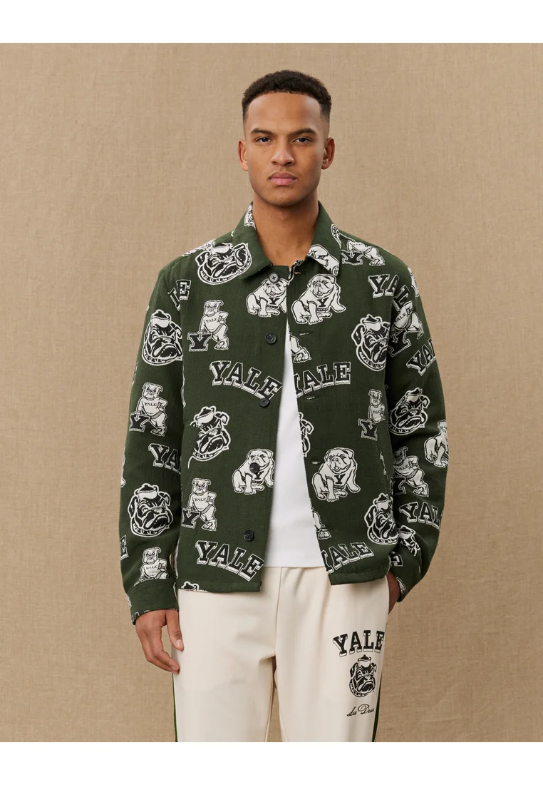 promo codes Les Deux YALE LOGO OVERSHIRT UNISEX - Button-down blouse duffel bag green/ivory Clothing Shirts Casual Shirts