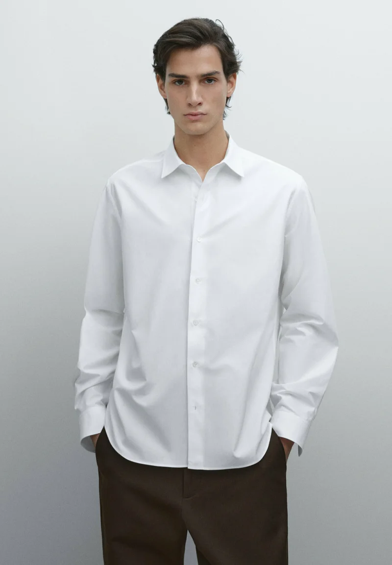 UK store Massimo Dutti REGULAR FIT MINI CHECK TEXTURE  - Shirt white Clothing Shirts Casual Shirts