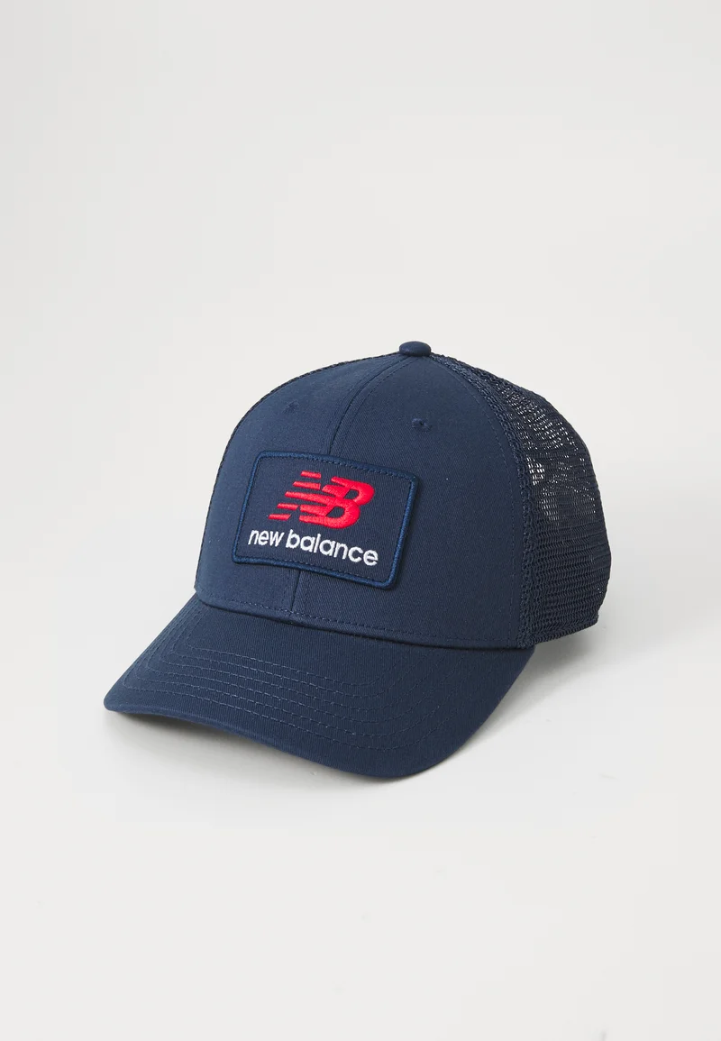 Shop New Balance STACKED PATCH LOGO TRUCKER UNISEX - Cap navy  Accessories Beanies, hats & caps Caps