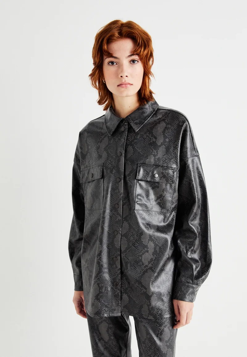 100% top quality Noisy May NMMIA OVERSHIRT - Faux leather jacket agate gray Clothing Jackets & Blazers Bomber Jackets