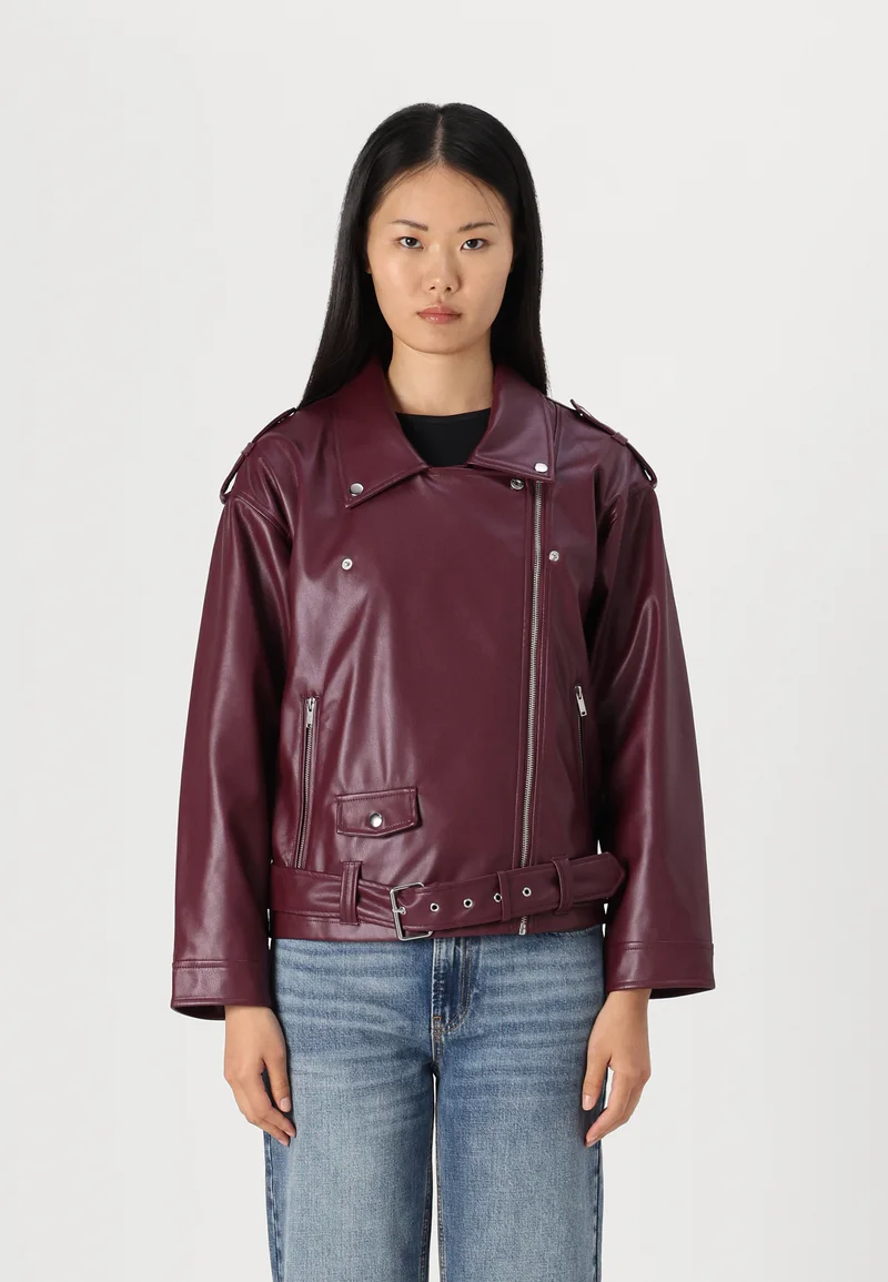 cheap prices Noisy May NMESTA PAULINA BIKER JACKET - Faux leather jacket windsor wine Clothing Jackets & Blazers Bomber Jackets